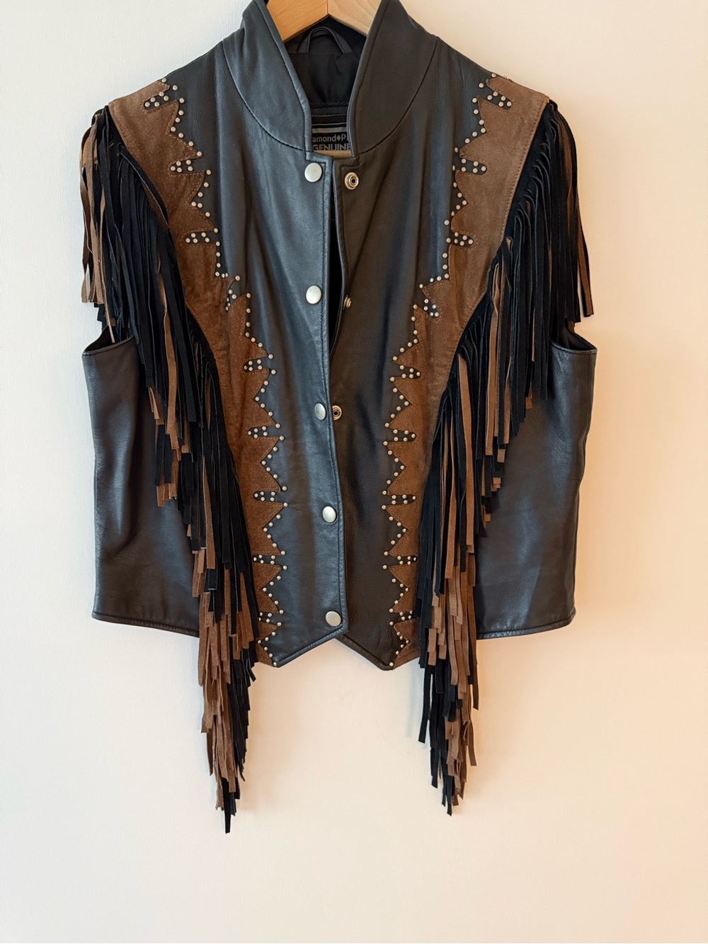 Dark Brown Genuine Leather Fringe Vest with Brown Suede Yoke Western Cowboy M - Picture 2 of 10